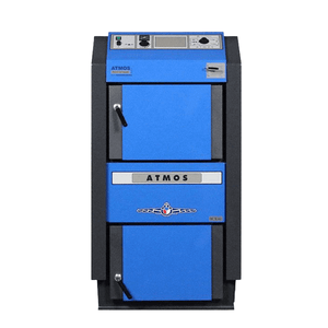 Atmos Holzvergaser Atmos GSE Serie 50 kW in Blau und Grau für effiziente Heizung