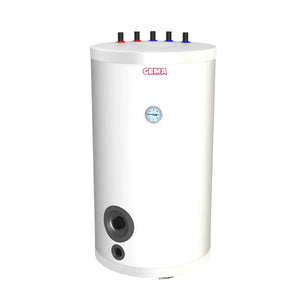 Weiße zylindrische Warmwasserspeicher mit 100 Liter Volumen und 1,5 kW Heizstab
