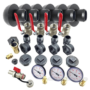 Plumbing manifold mit Ventilen und Fittings im Komplettpaket Thermoflux Pelling für einfache Bedienung, verbrennung gewährleistet