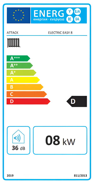 Energieeffizienz-Label am Elektrokessel ATTACK Electric Easy 8 kW bar max