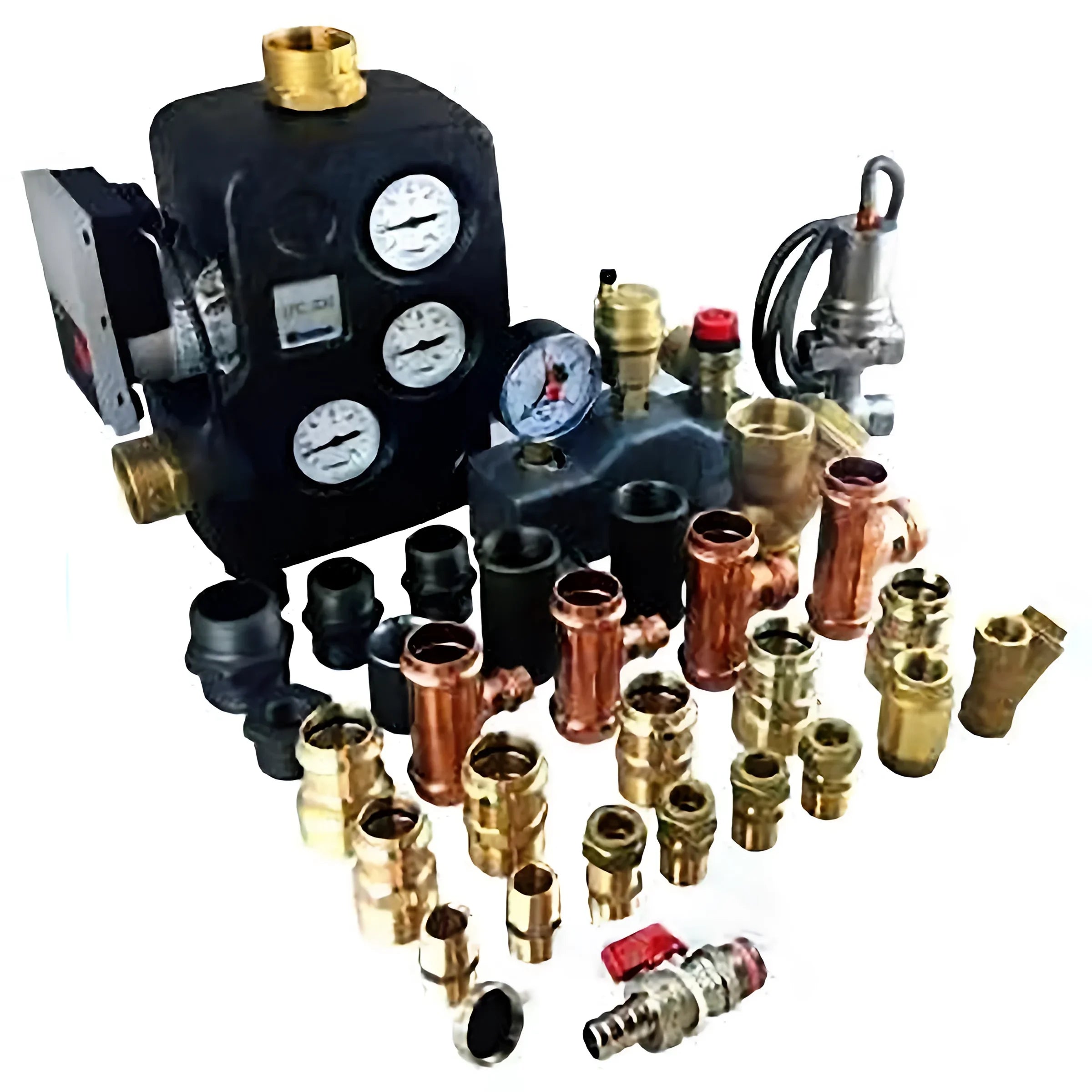 Assorted plumbing fittings und Komponenten für Thermoflux Pelling 25/230 mit Liter Pufferspeicher