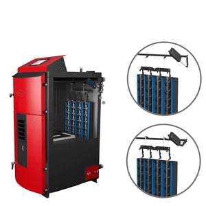 Bild des roten und schwarzen Holzvergaserkessel Attack SLX Profi 25 kW mit robuster Bauweise