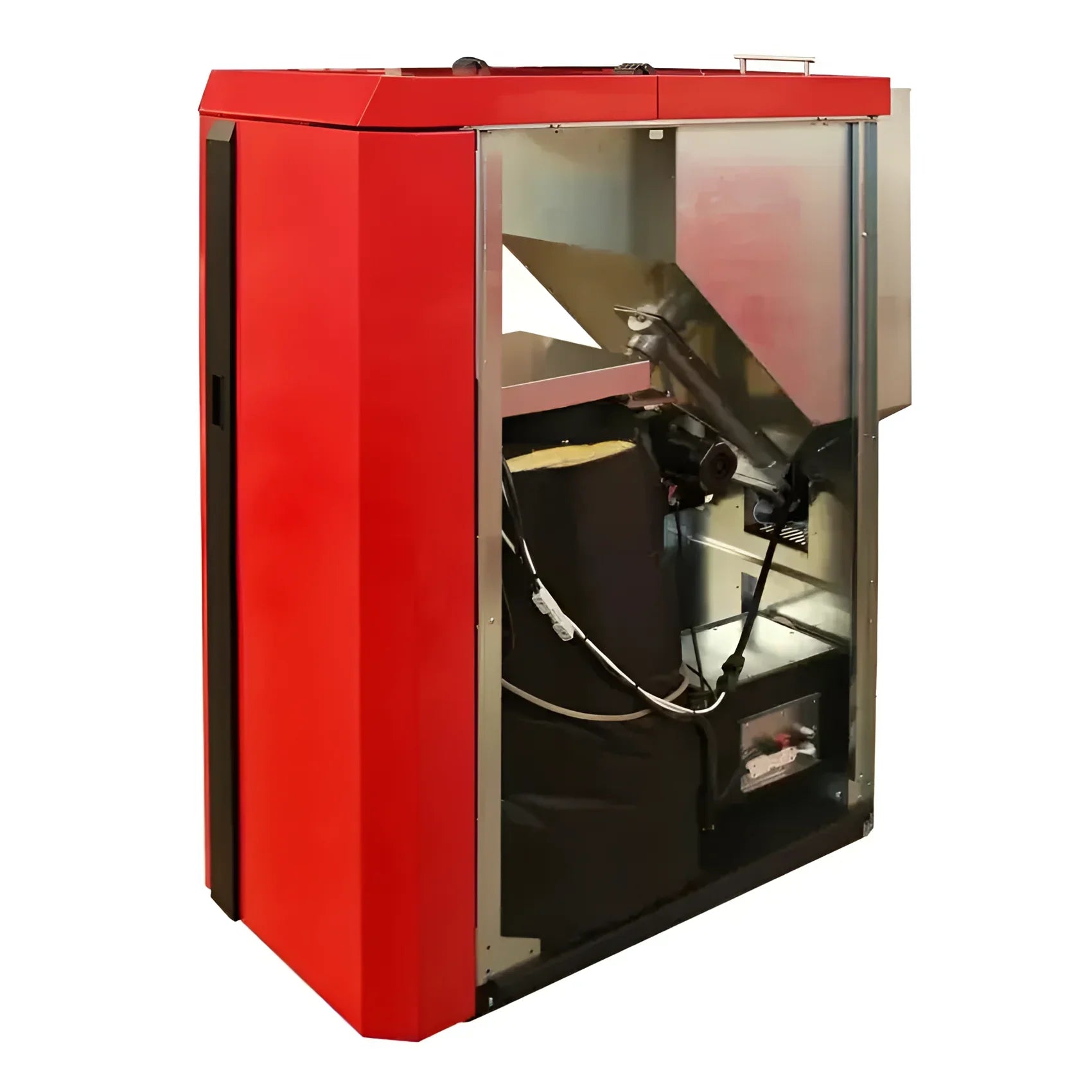 Roter und silberner Pelletkessel Thermoflux PID Logic Kombi 45 kW für effiziente Wärme