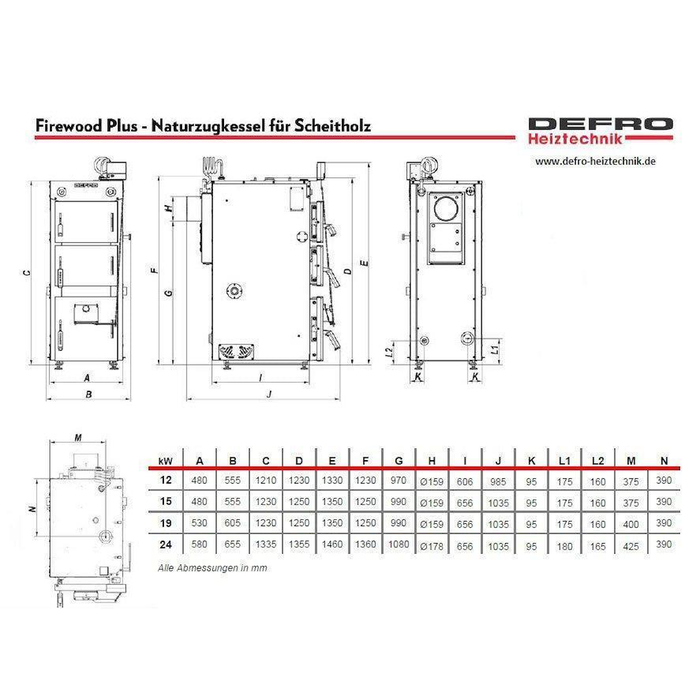 Defro Firewood 15 kW mit Hygienespeicher mit 2 WT