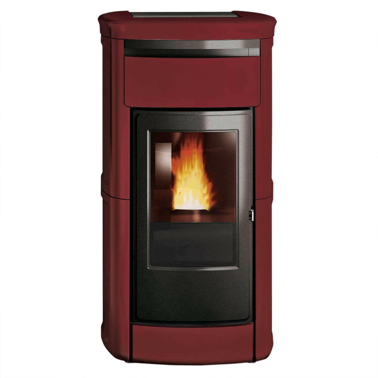 Wasserführende Pelletofen Edilkamin Kira2 H 18 Up mit Keramikverkleidung.