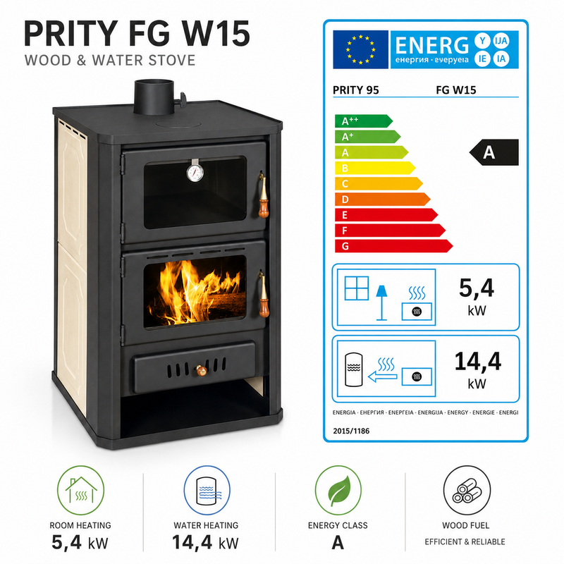 Poêle à bois avec four Prity gris - 19,8 kW