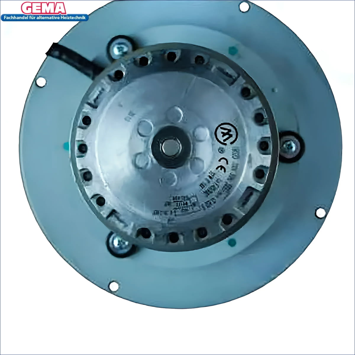 Silberner Elektromotor für Abgasgebläse Thermoflux Pelling Eco mit konstanter Heizleistung