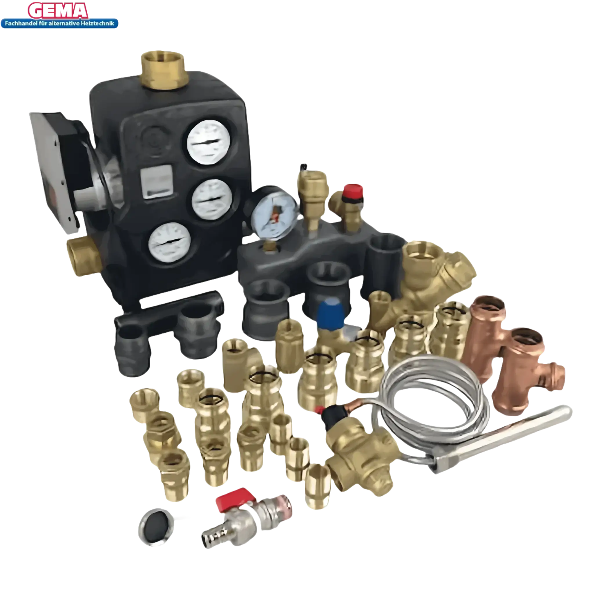 Plumbing and heating components in Anschlusspaket Atmos GS with Profipress Rotguß and Reduzierstück Schwarz