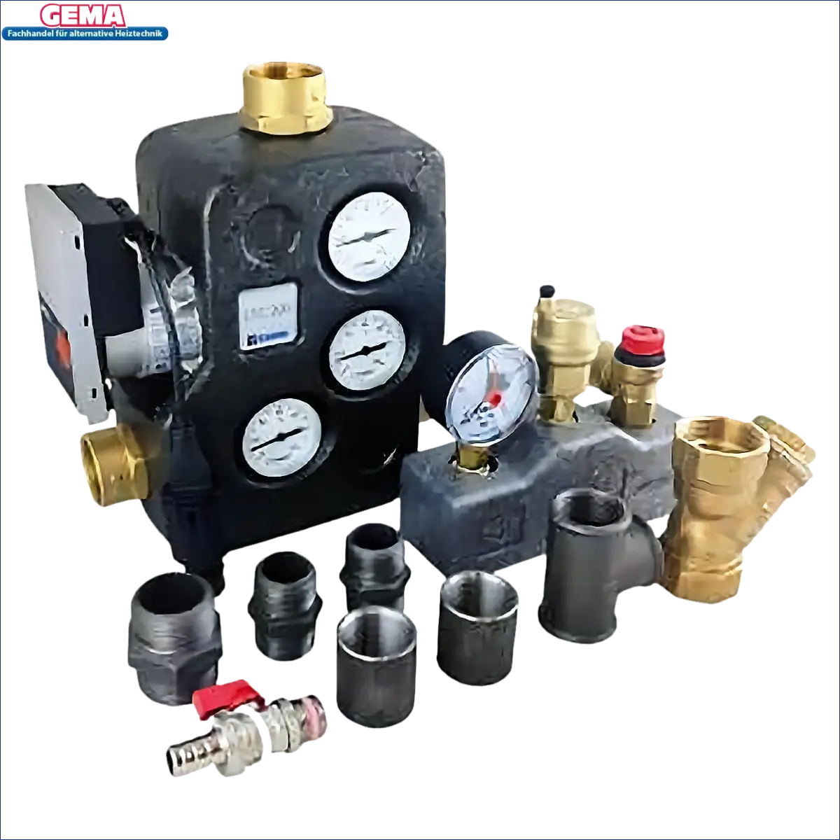 Plumbing manifold mit Anzeigen, Fittings, Anschlussset Thermoflux Pelling ohne Scheitholzrost
