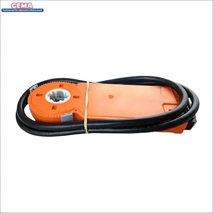 Orangener Fensterrolladewinder mit schwarzem Kabel für Attack Klappenantrieb Stellmotor