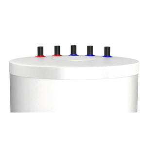 Weißer zylindrischer Warmwasserspeicher 100L mit 5 schwarzen Ventilen, sichere Lösung