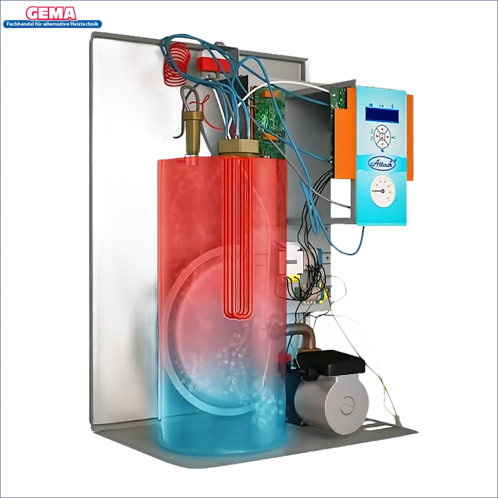 Schnittansicht des Elektrokessel ATTACK Electric Exellent 8 kW mit sichtbaren internen Komponenten