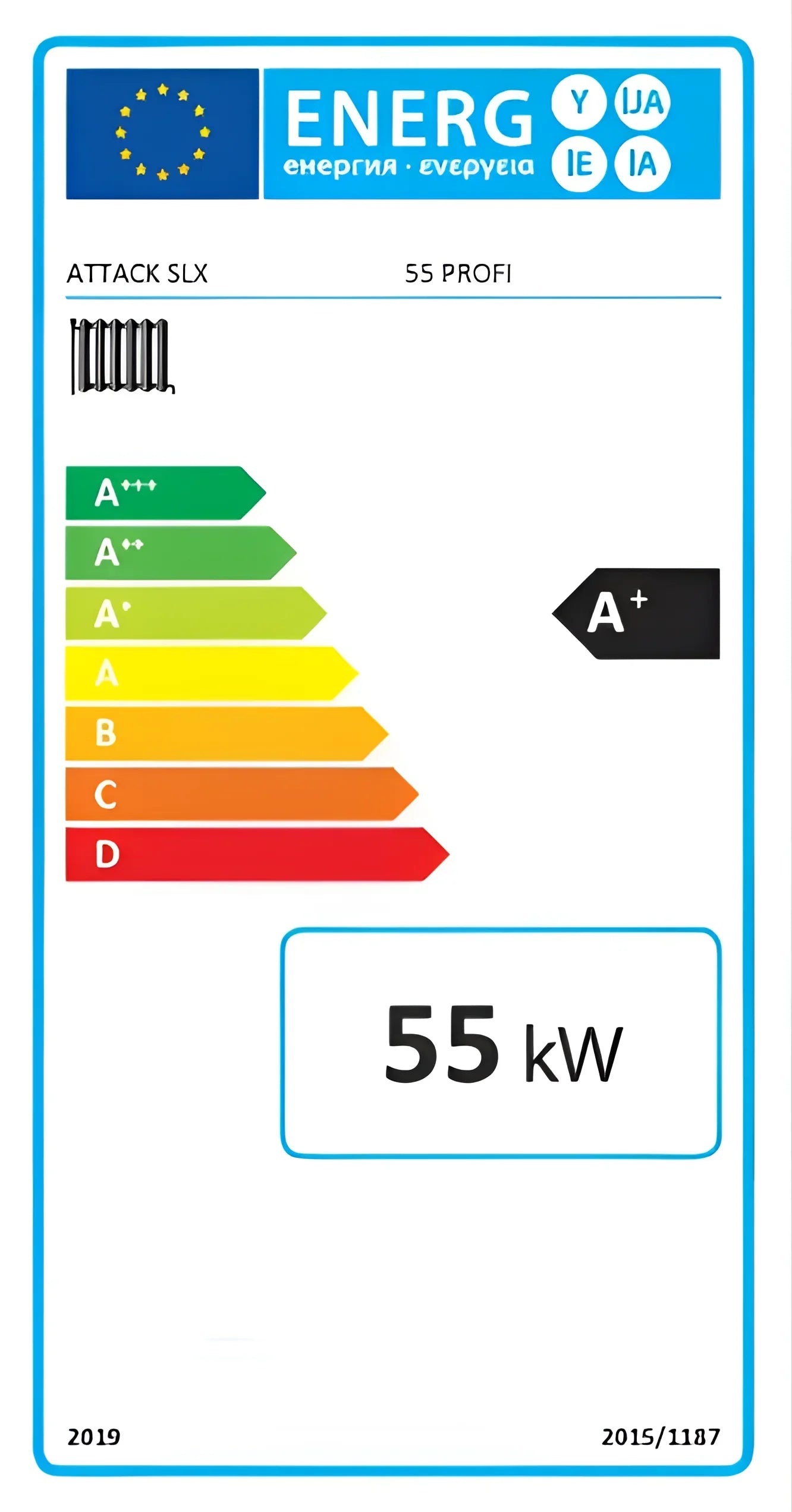 Energieeffizienzlabel für Holzvergaser Attack SLX Profi 55 kW für nachhaltiges Heizen