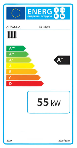 Energieeffizienzlabel für Holzvergaser Attack SLX Profi 55 kW für nachhaltiges Heizen