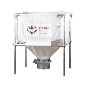 Weiße flexible Pelletsilo mit Metallrahmen, Flexilo® Mini mit Absaugtopf Schneckenkasten