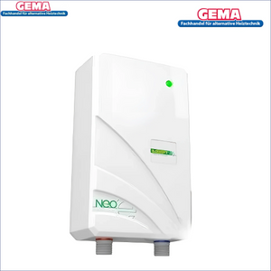 Weiße Wanddurchlauferhitzer neo 230V für kleineren Warmwasserbedarf, platzsparend