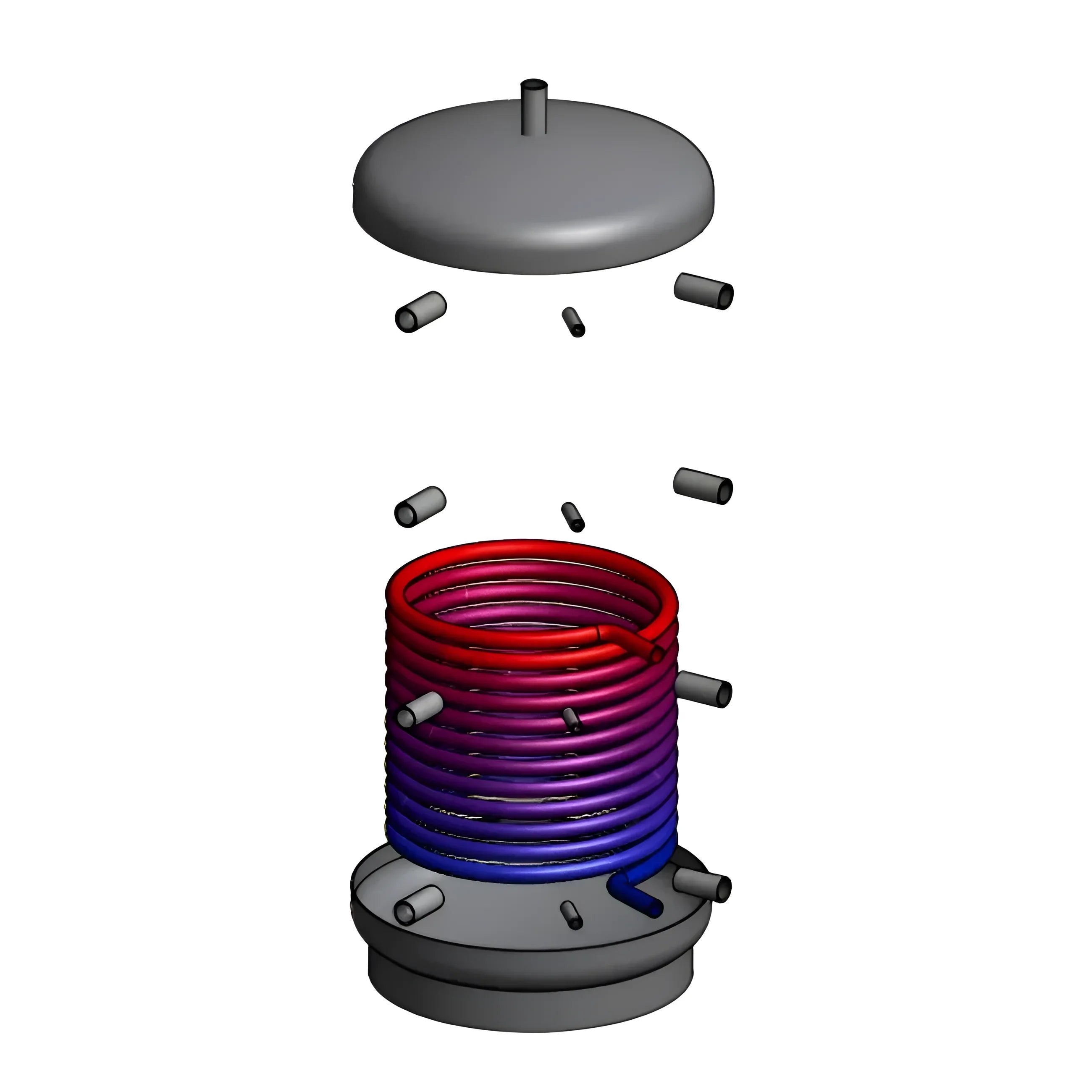 Explodierte Ansicht des Thermoflux Pelling 25/230 mit 1 Liter Pufferspeicher für effiziente Heizlösung