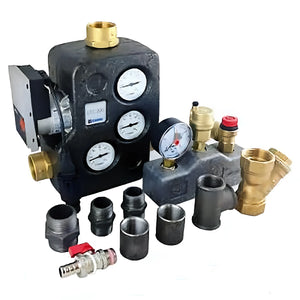 Plumbing manifold mit Druckmanometern und Fittings für Thermoflux Pelling 25/230 liter Pufferspeicher mit WT, effiziente Heizlösung