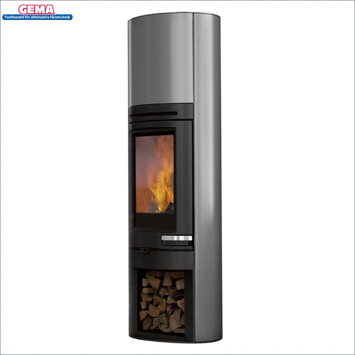 Edilkamin Tally S Evo 9,1 kW 💨 eleganter Kaminofen mit großem Fenster 🔥 und Holzlager, für behagliche Wärme 🏡.