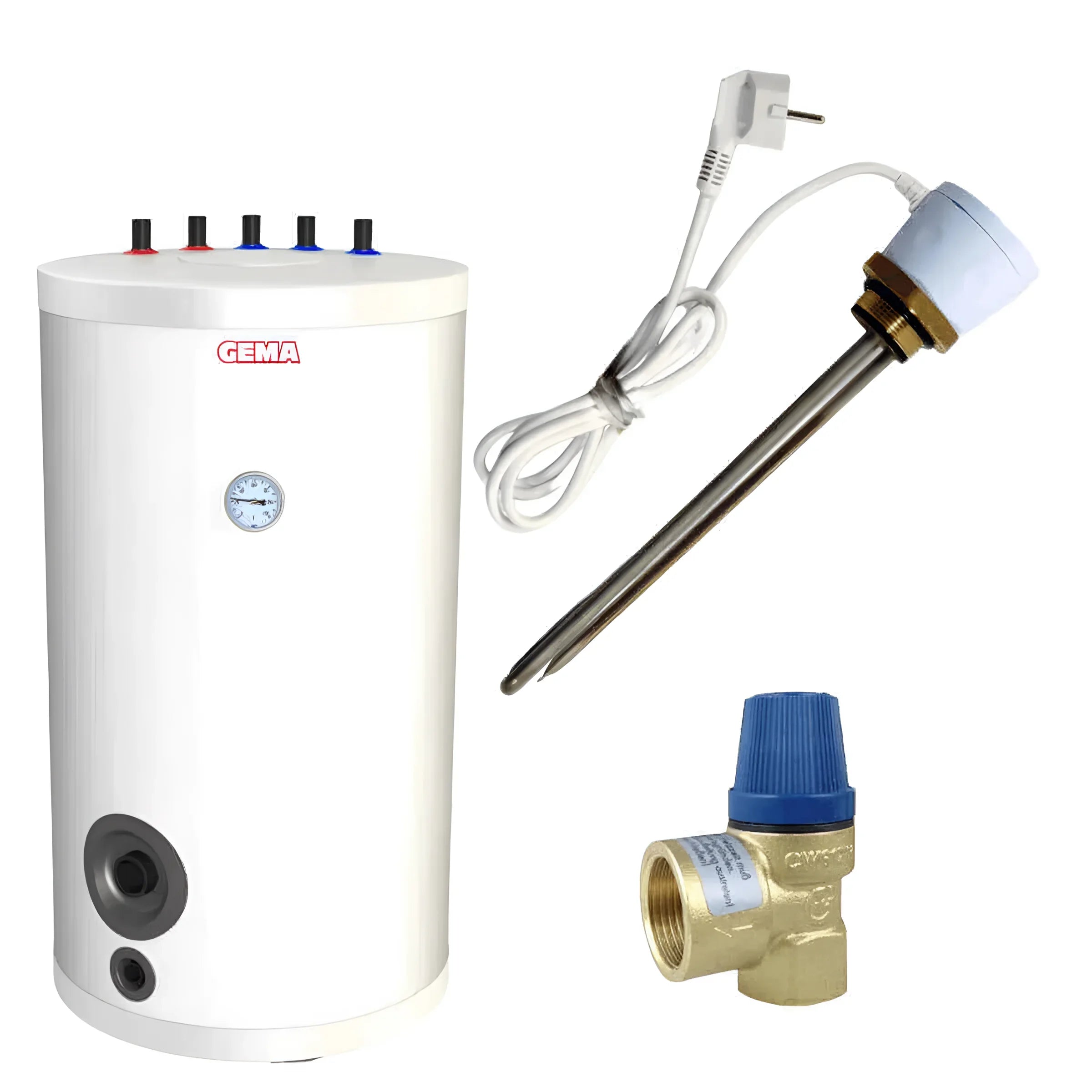Weißer Elektrowassererhitzer mit Zubehör, 100L Volumen, 1,5 kW Heizstab, sichere Lösung