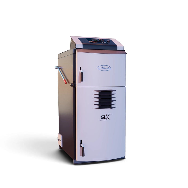 GEMA Shop ATTACK SLX 50 gazéifieur de bois professionnel de 50 kW, boîtier en acier robuste et levier de nettoyage intégré