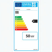 GEMA Shop Étiquette énergétique UE pour chaudière à bois ATTACK SLX 50 PROFI, puissance nominale de 50 kW et classe d'efficacité énergétique A+