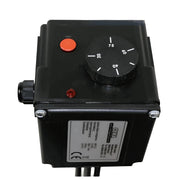 GEMA Shop Cartouche chauffante électrique avec boîtier noir, thermostat, interrupteur de sécurité rouge et voyant lumineux.