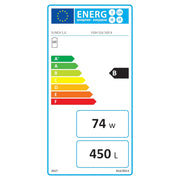 Étiquette énergétique classe B pour ballon thermodynamique Sunex Fish S16, capacité 450 L, consommation 74 W