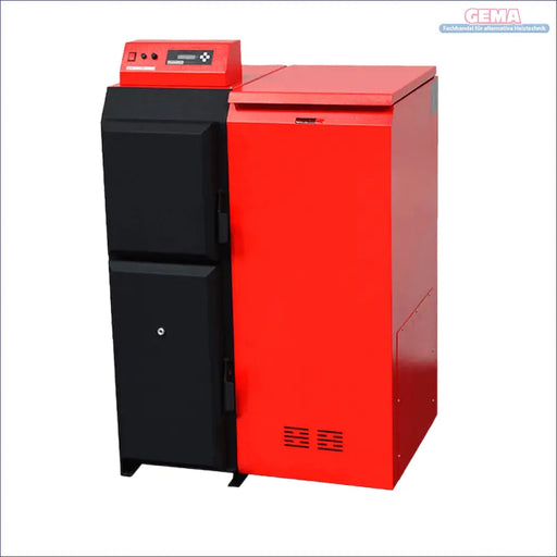 Rotes und schwarzes Heizeinheit des Thermoflux Pelling 25 ECO Pelletkessel
