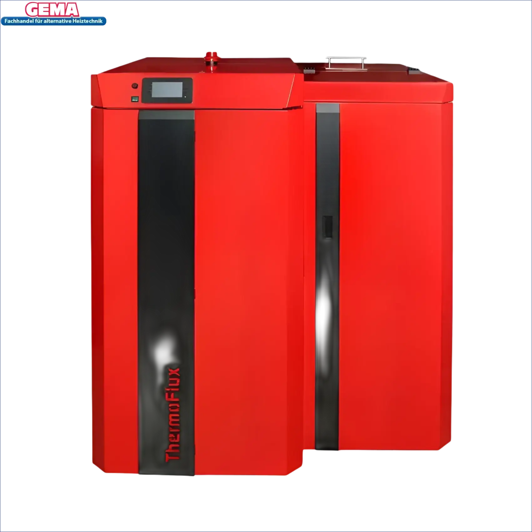 Roter und schwarzer Thermoflux PID Logic Kombi 25, der hochmoderner Kessel für Heizung ist