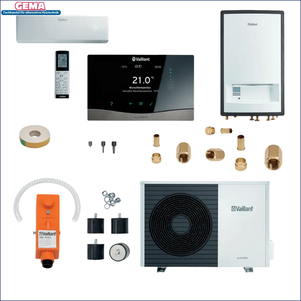 Vaillant Wärmepumpe plus Klima Split Paket 4.0601 aroTHERM Split mit Heiz- und Kühlsystemkomponenten